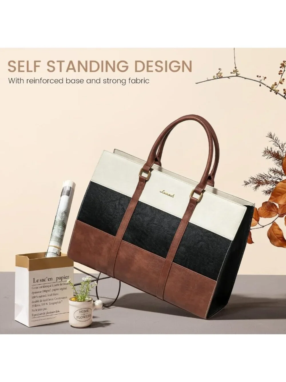 Stylish Vintage Leather Laptop Tote Bag for Women, 15.6